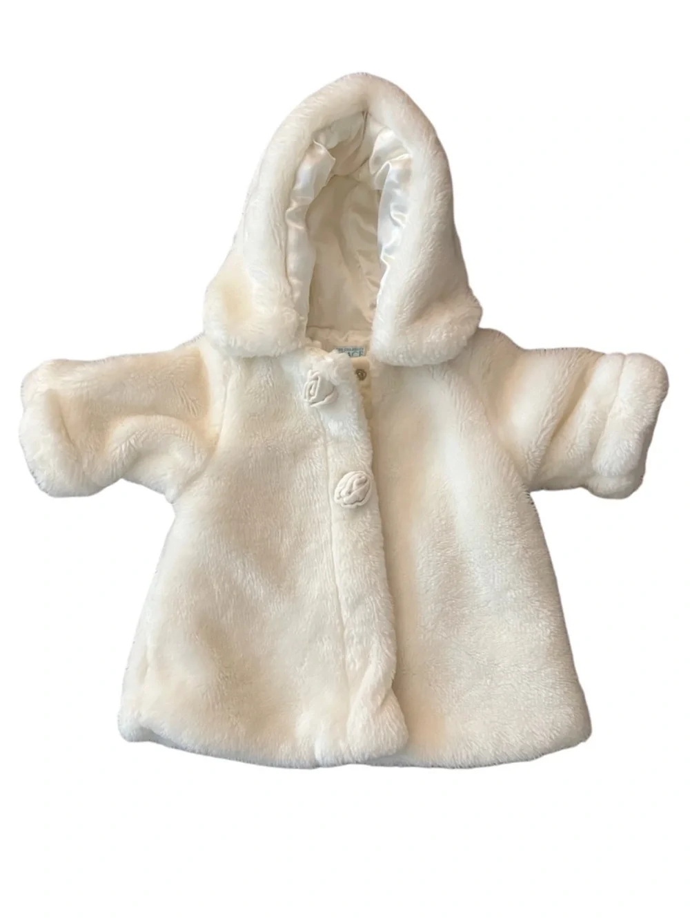 The Children’sPlace Baby Fuzzy Coat 3-6M Ivory Hooded Plush Jacket Cozy Cute